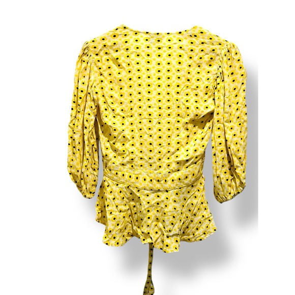 Ganni Womens Blouse Top Small Floral Wrap Tie Front Yellow White Cottagecore - Picture 5 of 14
